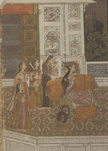 Portret van een prinses die van muziek geniet, Krishnagar, West-Bengalen door Indian School