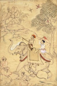 Een prins op jacht, gezeten op een olifant, c.1600-1650 door Indian School