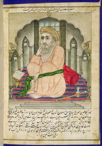 Een soefi-wijze zittend in een nis, uit een album van miniaturen in Perzische stijl met Deccan-tekst door Indian School