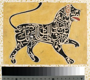 Een leeuw gemaakt van kalligrafie, ca. 1800 door Indian School