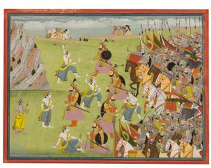 Een schilderij uit de Mahabharata: Balabhadra vecht tegen Jarasandha, Kangra of Garhwal, c.1810-20