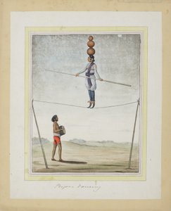 Acrobaat op een koord, drummer beneden, c.1820