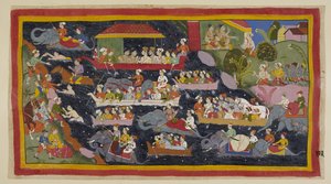 De twee prinsen hebben besloten ascetische kleding te dragen zoals hun verbannen broers. Bharata vraagt Guha om genoeg boten te halen om hen allemaal naar de overkant van de Ganga te brengen. door Indian School