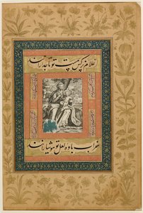 Add. Or. MS 3129 f.43r Een Europese gravure van de Maagd en het Kind rustend tijdens de vlucht naar Egypte, illustratie uit het 
