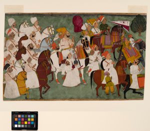 Akhi Singh rijdt met zijn gevolg, ca. 1750