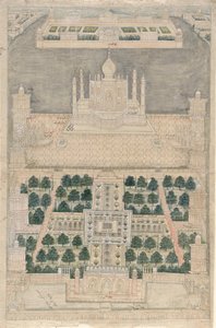 Vogelperspectief van de Taj Mahal in Agra, 1790-1810 door Indian School