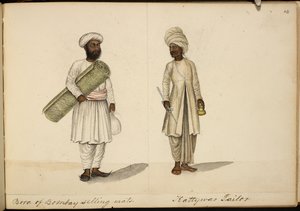 Bohori mat-verkoper; Kathiawar kleermaker door Indian School