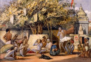 Byragis, hindoeïstische religieuze bedelaars bereiden zich voor op een festival, Beach Candy, Bombay door Indian School