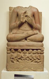 Houtsnede van Boeddha in de houding van het geven van een preek, Sarnath, Uttar Pradesh, 5e eeuw