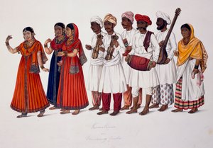 Dansende meisjes en muzikanten, ca. 1828 door Indian School