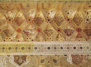 Detail van de Spiegelgalerij, Sheesh Mahal, Lahore Fort