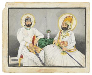 Dubbelportret van Jaswant Singhji en Takhat Singh, Jodhpur, midden 19e eeuw door Indian School