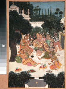 Acht vrouwen en een kind op een paleisterras, c.1760 door Indian School
