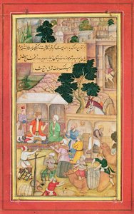 Keizer Babur (r.1526-30) in gesprek met een oude man, 15e-17e eeuw door Indian School