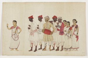Vier vrouwelijke dansers in processie met muzikanten, c.1830 door Indian School