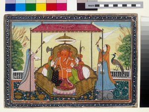 Ganesha met zijn vrouwen en bedienden door Indian School