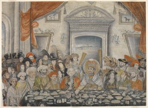 Ghazi-al-din Haidar (Nawab en, na 1819, Koning van Oudh 1814-27) entertaint Lord en Lady Moira met een banket in zijn paleis, c.1820-22 door Indian School