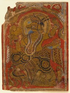 Harinegameshin draagt het embryo, fragment van een blad uit een verspreide Kalpasutra door Indian School