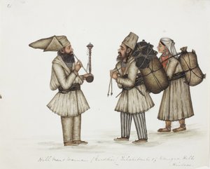 Heuvel Mannen en Vrouw (Guddies) Inwoners van Kangra Heuvels Hindoos, c.1840 door Indian School