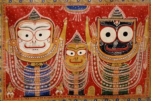 Jagannath, geschilderd op de muur van een huis door Indian School