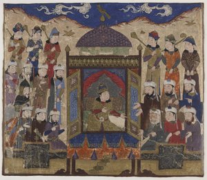 Khusraw Parviz gezeten op de Takht-i Taqdis, ca. 1425-50 door Indian School