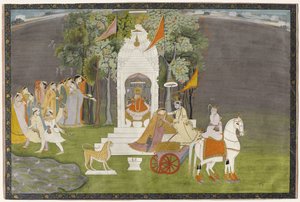Krishna ontvoert Rukmani uit de tempel, c.1810