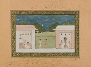 Krishna Steelt Kwark, ca. 1775 door Indian School