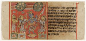 Krishna fluit voor twee gopi