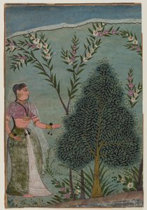 Dame in de wildernis, fragment van een pagina uit een Bhagavata Purana-serie