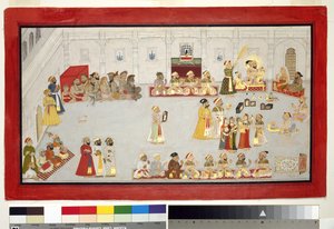 Maharana Sangram Singh met zijn kinderen en hovelingen, c.1715 door Indian School