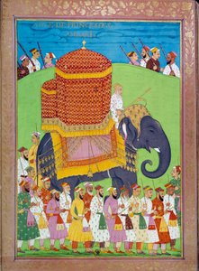 Prinsessenpalanquin op een olifant aan het hof van Shah Alem door Indian School