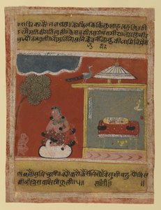 Radha smachtend naar haar geliefde, pagina uit een gedateerde Rasikapriya-serie, 1634 door Indian School
