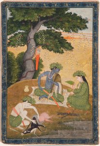 Rama, met Sita en Lakshmana in het bos, uit de Ramayana, c.1790 door Indian School