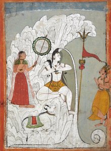 Shiva draagt de afdaling van de Ganges, folio uit een Hindi-manuscript door de heilige Narayan, ca. 1740 door Indian School