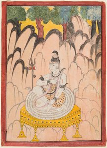 Shiva zittend op een troon in een landschap, ca.1760 (kleur op papier) door Indian School