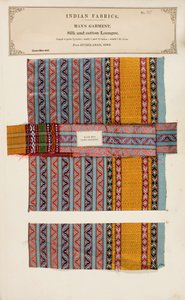 Zijde- en katoenen Loongee-monster uit Hyderabad in Sind, uit The Collection of the Textile Manufacturers of India, door John Forbes Watson, gepubliceerd in 1866 door Indian School