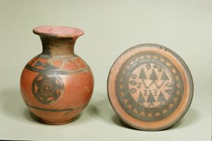 Terracotta pot en deksel, van Begraafplaats H in Harappa, Indusvallei, 1500 v.Chr.-1200 v.Chr. door Indian School