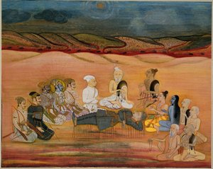 De dood van Bhishma, dodelijk gewond door de talrijke pijlen van Arjuna