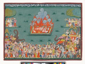 De Sati van Ramabai, vrouw van Madhavrao Peshwa, ca. 1772-75 door Indian School