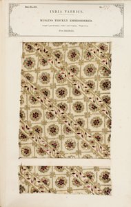 Dik geborduurd mousselinemonster uit Madras, uit De Collectie van de Textielfabrikanten van India, door John Forbes Watson, gepubliceerd in 1866