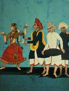 Drie muzikanten en een dansmeisje, Tanjore, Tamil Nadu, c.1850