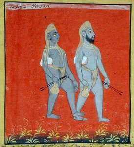 Twee Gosains, religieuze bedelaars, Udaipur, c.1810-20 (detail) door Indian School