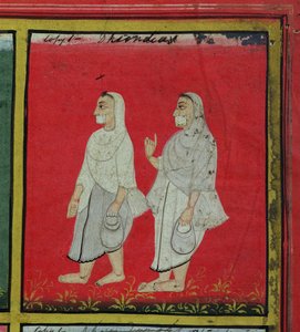 Twee Jain Toegewijden (dhondiya) Religieuze Bedelmonniken, Udaipur, c.1810-20 (detail) door Indian School