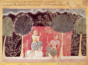 Twee Prinsen in een Tuin, uit de Gita Govinda door Indian School