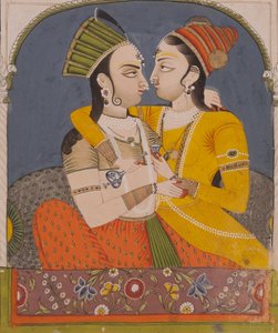 Twee koninginnen die een drankje delen, uit Lovers omhelzing in een nis door Indian School