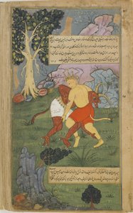 Hanuman overwint Nikumbha door zijn hoofd af te rukken door Indian School