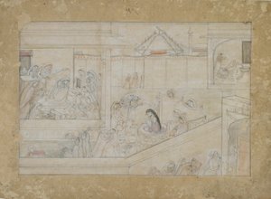 Huwelijksvoorbereidingen uit een Naishadhicharita serie, Guler, Punjab Hills, 1775-1800 door Indian School
