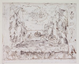 De Triomf van de Liefde door Callopis, Ontwerp voor Scene II: De Zeetriomf door Inigo Jones