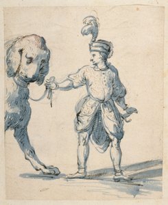 Poolse dwerg die een hond leidt