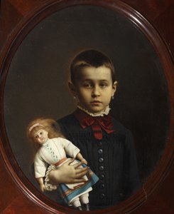 Portret van een meisje met pop in haar hand door Volkov, Iosif Petrovich (1854-na 1897) door Iosif Petrovich Volkov